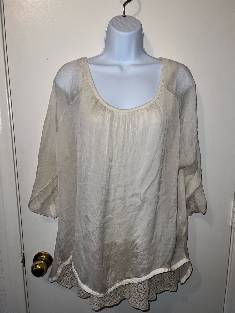 Silk Light Cream Scoop Neck Women's Top